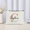 Bolsa de Maquillaje Floral Letra Boda Regalo para Dama de Honor Organizador de Cosméticos de Viaje Bolso Lateral Estuche para Lápices para Mujer Cartera