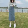 Falda de Mezclilla con Abertura de Cintura Alta para Mujer Moda de Verano Versátil Delgada Pequeña Vintage Falda de Línea A Falda de Cadera