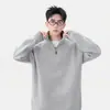Sudadera de Pareja para Hombre, Primavera y Otoño, Corte Holgado, Hombros Caídos, Manga Larga, Nuevo Estilo Otoño 2026, Cuello Alto Medio para Hombre, Camisa Base de Color Sólido