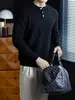 Suéter de punto acanalado con cuello Henley de manga larga estilo americano para hombre, minimalista, suave, elástico, agradable para la piel, prenda básica de punto para ir al trabajo