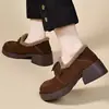 Mocasines de mujer de suela gruesa para invierno, nuevo estilo coreano 2026, zapatos peludos para exteriores, zapatos de gamuza para mujer, zapatos de algodón con forro polar para otoño e invierno