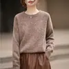 2025 Novo Outono e Inverno Lã Pura Sete Agulhas Fio Três Fios Espessado Gola Redonda Malha Manga Longa Fio Floral Pulôver Camisa Básica
