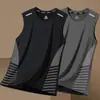 2025 nova camiseta masculina de seda gelada, colete esportivo solto de verão, fitness, secagem rápida, sem mangas, camiseta fina