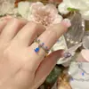 Camellia Estética Geométrica Europea y Americana Anillo Abierto en Forma de Corazón Aguamarina Set de Collares para Mujer de Lujo Ligero Diseño Francés
