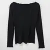 Camiseta básica de punto con volantes para mujer, nuevo modelo primavera/otoño 2026, color albaricoque, corte ajustado, diseño único, top corto