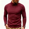 Camiseta de manga larga cálida de color liso para hombre, ajuste slim, forro polar, cuello alto, talla grande, suéter casual de moda, camiseta base