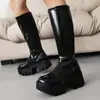 Botas de Mujer Talla 35-44 Europeas y Americanas Transfronterizas Tallas Grandes, Botas de Mujer Negras, Puntera Redonda Charol, Suela Gruesa, Antideslizantes, Tacón Alto, Botas de Caña Alta