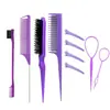 Venta al por mayor del fabricante Set de Peines para Peluquería Peine para Bordes Cepillo Peine de Cola Puntiaguda con Pasador Aguja para Tirar del Cabello Cepillo de Cejas de Doble Cara Peine para el Cabello