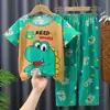 Pijamas de verano para niñas del sudeste asiático, pantalones finos de manga corta con dibujos animados, conjunto de dos piezas, ropa de casa infantil grande
