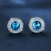 Brincos Pinduoduo Cross-Border Platina Pedra Branca Totalmente Cravejados Diamante Brilhante Redondo Embalagem Joias Versáteis High-End Estilo Francês