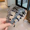 Diadema de Perlas de Cristal Lujosa y de Moda con Elaborado Diseño de Ola, Diadema Dentada, Pinza para el Cabello Esponjosa Estilo Francés de Punta Alta para Mujeres