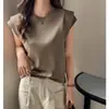 Camiseta de Verano para Mujer con Cuello Redondo y Mangas Cortas, Nuevo Estilo con Mangas de Doble Hombro, Corte Holgado, Versátil Estilo Coreano, Top Básico Adelgazante