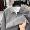 Jaqueta Suéter de Camada de Ar para Homens, Novo Estilo Outono 2026, Cardigan de Tricô Masculino Casual Fashionável de Cor Sólida com Gola Reversível
