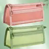 Estojo de malha com alto valor estético, design transparente e simples, grande capacidade, sem logo, bolsa fofa para material escolar para provas de estudante