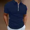 2024 Verão Transfronteiriço Europeu e Americano AliExpress Amazon Nova Camisa Polo com Zíper Listrada de Manga Curta para Homem
