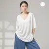 Camiseta de Manga Corta con Cuello en V, Holgada y Casual, Estilo Nuevo, Top Holgado para Práctica de Danza Moderna