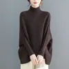 Suéter tejido de manga murciélago irregular transfronterizo para mujer, cárdigan holgado, top para mujer, camiseta básica de cuello alto para otoño e invierno