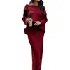 Conjunto de Tricô Elegante Feminino Outono e Inverno Suéter, Pulôver Sexy de Cor Sólida Off-Shoulder, Saia de Tricô