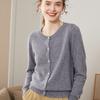 Suéter de Cachemira para Mujer 2022 Color Sólido Cuello Redondo Elegante Casual Tejido de Lana Palacio Manga Larga Suéter Cardigan de Cuello Redondo