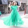 Vestido de Tencel de Verão para Férias na Praia, Emagrecimento, Moderno e Elegante, Cor Sólida, Manga Curta, Longo para Praia