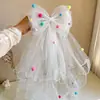 Nova Bola de Pelo Colorida Laço Véu Grampo de Cabelo Tiara de Princesa Presilha Jacaré Acessórios de Cabelo Floresta Cena de Foto Menina
