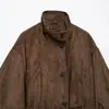 Jaqueta curta casual versátil com gola alta e amarração ZA outono e inverno, moda europeia e americana para mulheres