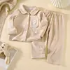 Conjunto de Roupa de Casa Infantil Outono Inverno Gola Cardigã de Veludo Alemão Escovado Meninos Meninas Pequeno Médio Infantil Bebê Pijama Conjunto de Duas Peças