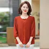 Blusa de Gasa con Encaje para Mujeres de Mediana Edad y Mayores, Estilo Delgado, Mangas Tres Cuartos, Corte Holgado, Moderna y Elegante