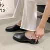 Mocassins Femininos de Boca Profunda 2024 Couro Macio Retrô Fundo Plano Xadrez Salto Baixo Casual Salto Baixo Sapatos de Uma Sola Duas Formas de Usar