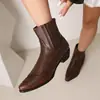 Botas Talla 35-48 Comercio Exterior Transfronterizo Botas de Mujer Color Pulido Punta Puntiaguda Tacón Medio Botas Vaqueras Occidentales Europeas y Americanas Bordadas Tacón Grueso Botines