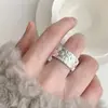 Anillo de Textura Tejida Dulce para Mujer, Borde Ancho Geométrico, Anillo Abierto de Moda Versátil, Tendencia de Anillo para Dedo Índice Estilo Ins