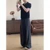 Calças masculinas de verão pretas estilo americano, com caimento solto, plissadas, casuais, de perna reta, largas, perna ampla, calças Yamamoto