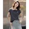 Camiseta de Manga Corta con Solapa Polo de Color Combinable 2025 Verano Nuevo Reductora de Edad Suelta Casual Adelgazante Top Mujer