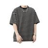 Camiseta de Moda Elástica de Cuello Redondo a Rayas para Hombre Manga Corta Verano Nueva Antiarrugas Fresca Holgada Top de Media Manga Estilo Pareja