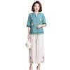 Vestido de verão estilo chinês para mãe, estilo ocidental, manga curta, vestido feminino de meia-idade e idosos, véu Xiangyun, blusa solta, cardigan fino bordado