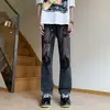 Pantalones vaqueros rotos con grafiti para hombre, diseño de verano, estilo nicho, con cremallera, estilo urbano, estilo hip hop americano, rectos.