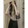 Blusa de Tricô Bege Estilo Coreano Outono Feminina Gola Alta Manga Média Petite Solta Pulôver Suéter Fino