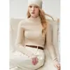 ¡Calidad lujosa! Suéter 100% cachemir para mujer, con cuello semi alto, tejido de canalé, corte slim estilo coreano y diseño de color liso, perfecto como capa base