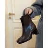Primer Encuentro Temporada Tacones Altos Botines Cortos Mujer 2026 Primavera y Otoño Nuevo Estilo Punta Cuadrada Botas Martin Tacón Grueso Negro Botas Elásticas Adelgazantes