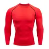 Roupas de Ginástica Manga Longa Masculina Camada Base Esportiva Poliéster Respirável Body Esportivo Casual Camiseta Modeladora Elástica