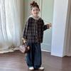 Novedad Otoño Blusas a Cuadros para Niñas Holgadas Modernas Elegantes Ropa Infantil al por Mayor Transfronterizo