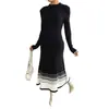 Suéter saia feminina Outono e Inverno 2025 Saia plissada listrada preto e branco Vestido suéter Saia longa Estilo quente transfronteiriço Amazon