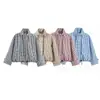 Chaqueta bomber a cuadros con cremallera para mujer, estilo europeo y americano, transfronteriza, cuello alto de moda, mangas largas, corte corto, con bolsillos