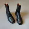 Versão em couro~Botas curtas estilo francês com salto grosso para mulheres, novas botas de outono e inverno 2026, botas Chelsea justas de salto alto com elástico