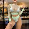 Tentação Europeia e Americana Biquíni Cavado Luminescente Verde Fluorescente de Duas Peças Rede de Pesca Íntimos Sexy Camisola Lingerie Feminina