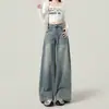 Calça Jeans Wide Leg Azul Claro para Mulheres 2026 Novo High Street Retrô Americano Cintura Alta Solta Emagrecedor Reta Comprimento Total