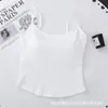 Camisola Ribatada Premium de Algodão Puro com Costas em U Grande e Bojo Fixo Integrado, Camada Base de Cor Sólida Justa Roupa Íntima Feminina