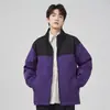Chaqueta de Exterior para Pareja de Hombres Primavera y Otoño Cuello Alto Bloques de Color Ropa de Trabajo Estilo Americano Tendencia Casual Versátil Abrigo para Hombre