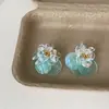Pendientes de Botón Frescos de Primavera Verano Coloridos con Concha Transparente y Pétalos de Perlas para Mujer Moda Simple de Gama Alta Pendientes de Moda Joyería para Orejas