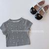 Camiseta Feminina de Verão de Manga Curta Estilo Coreano da Moda Celebridade da Internet Top Curto com Strass